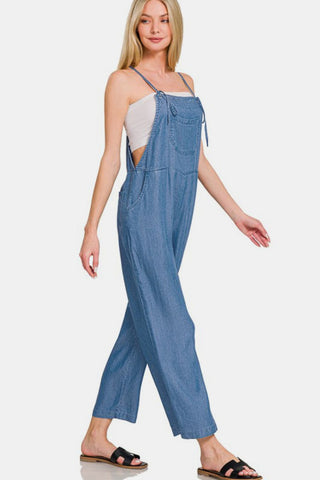 Zenana Washed Adjustable Strap Wide Leg Denim Overalls - 1985 the VAULT Boutique