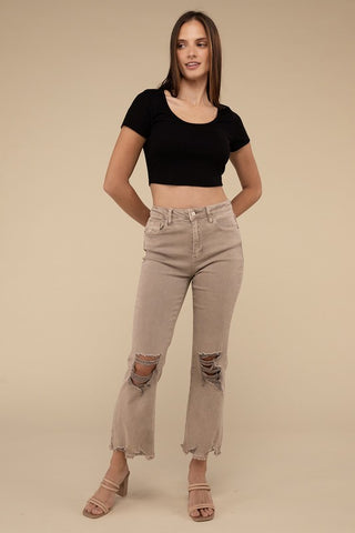 Acid Washed High Waist Distressed Straight Pants - 1985 the VAULT Boutique