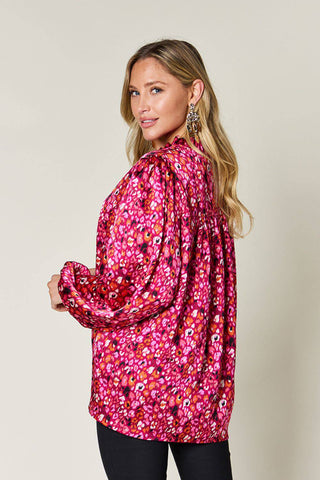 Double Take Full Size Printed Balloon Sleeve Shirt - 1985 the VAULT Boutique