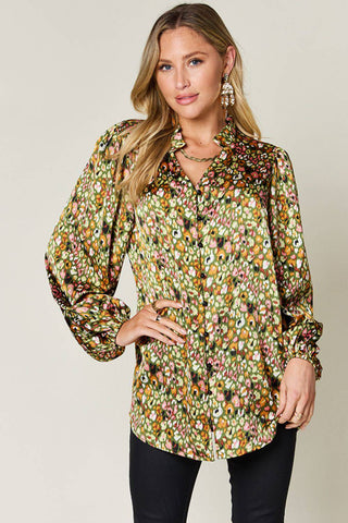 Double Take Full Size Printed Balloon Sleeve Shirt - 1985 the VAULT Boutique