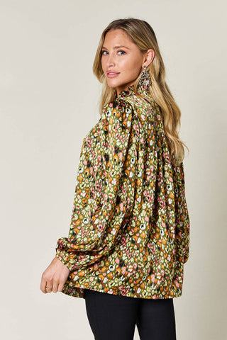 Double Take Full Size Printed Balloon Sleeve Shirt - 1985 the VAULT Boutique