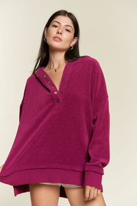 Long Sleeve Button Down Ribbed Hooded Sweatshirt - 1985 the VAULT Boutique