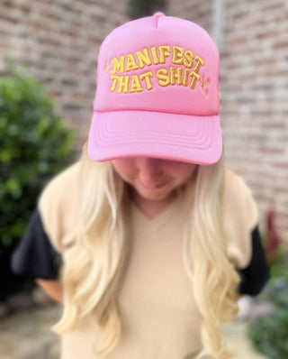 PINK"MANIFEST THAT SHIT" TRUCKER HAT - 1985 the VAULT Boutique