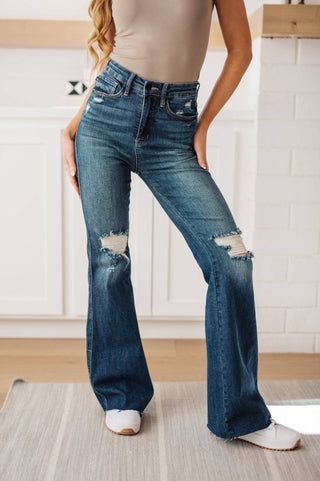 Cassandra High Rise Control Top Distressed Flare Jeans - 1985 the VAULT Boutique