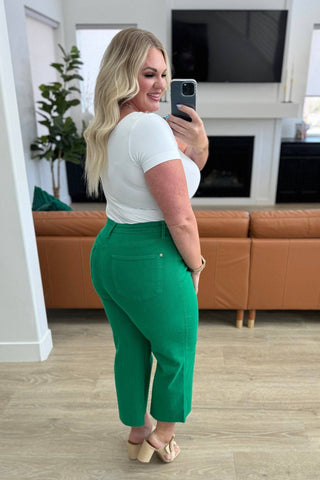 Lisa High Rise Control Top Wide Leg Crop Jeans in Kelly Green - 1985 the VAULT Boutique