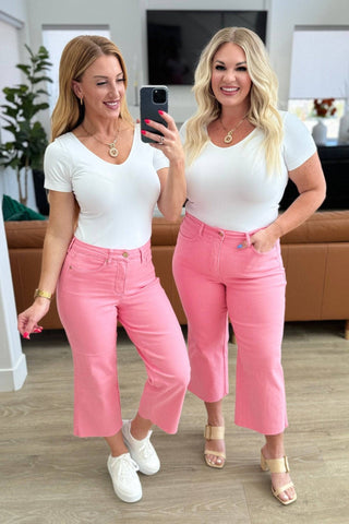 Lisa High Rise Control Top Wide Leg Crop Jeans in Pink - 1985 the VAULT Boutique