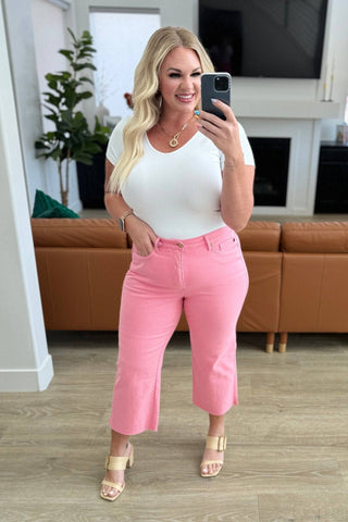 Lisa High Rise Control Top Wide Leg Crop Jeans in Pink - 1985 the VAULT Boutique