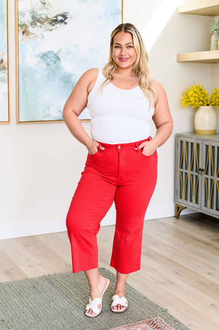 Lisa High Rise Control Top Wide Leg Crop Jeans in Red - 1985 the VAULT Boutique