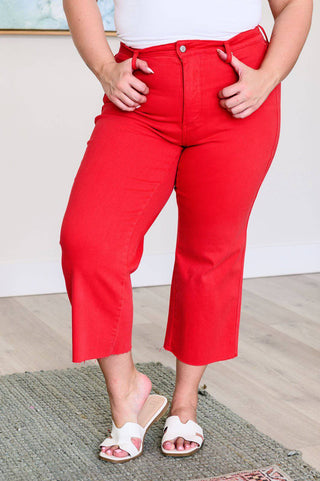 Lisa High Rise Control Top Wide Leg Crop Jeans in Red - 1985 the VAULT Boutique