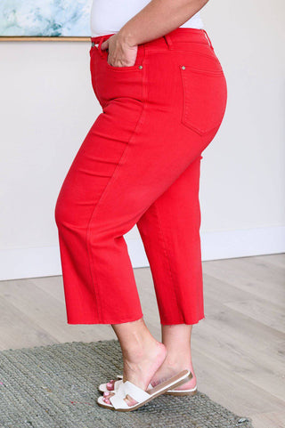 Lisa High Rise Control Top Wide Leg Crop Jeans in Red - 1985 the VAULT Boutique