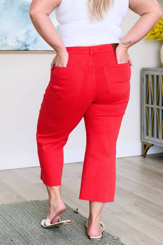 Lisa High Rise Control Top Wide Leg Crop Jeans in Red - 1985 the VAULT Boutique