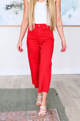 Lisa High Rise Control Top Wide Leg Crop Jeans in Red - 1985 the VAULT Boutique