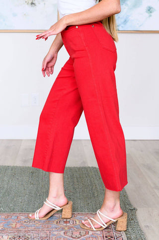 Lisa High Rise Control Top Wide Leg Crop Jeans in Red - 1985 the VAULT Boutique