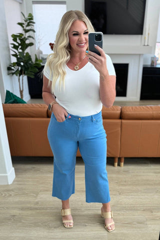 Lisa High Rise Control Top Wide Leg Crop Jeans in Sky Blue - 1985 the VAULT Boutique