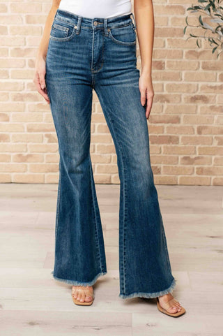 Miley High Waist Control Top Frayed Hem Flare Jeans - 1985 the VAULT Boutique