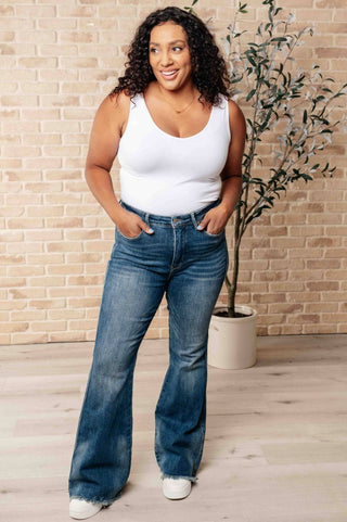 Miley High Waist Control Top Frayed Hem Flare Jeans - 1985 the VAULT Boutique