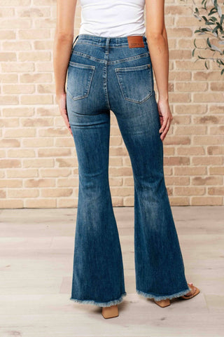 Miley High Waist Control Top Frayed Hem Flare Jeans - 1985 the VAULT Boutique