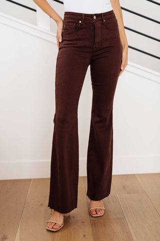 Sienna High Rise Control Top Flare Jeans in Espresso - 1985 the VAULT Boutique