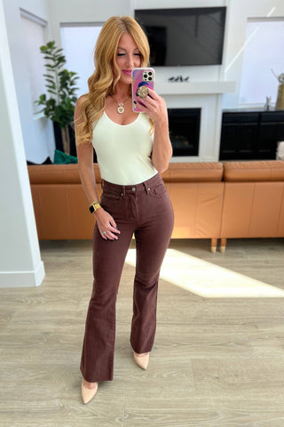 Sienna High Rise Control Top Flare Jeans in Espresso - 1985 the VAULT Boutique