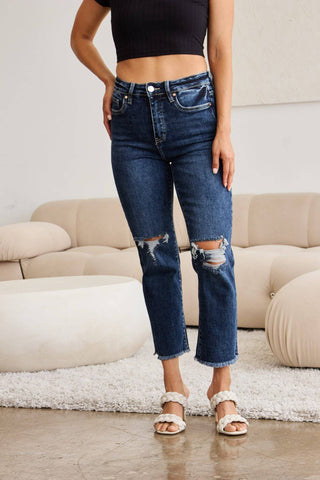 RFM Crop Dylan Full Size Tummy Control Distressed High Waist Raw Hem Jeans - 1985 the VAULT Boutique