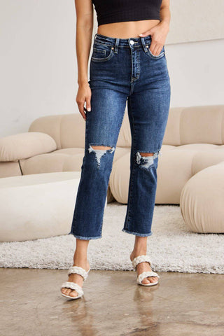 RFM Crop Dylan Full Size Tummy Control Distressed High Waist Raw Hem Jeans - 1985 the VAULT Boutique