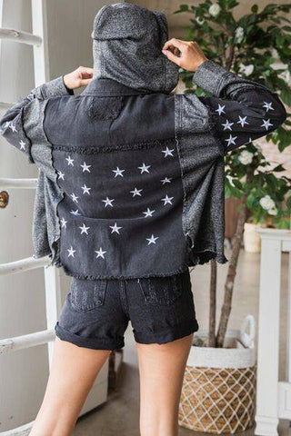 Veveret Star Embroidered Hooded Denim Jacket - 1985 the VAULT Boutique