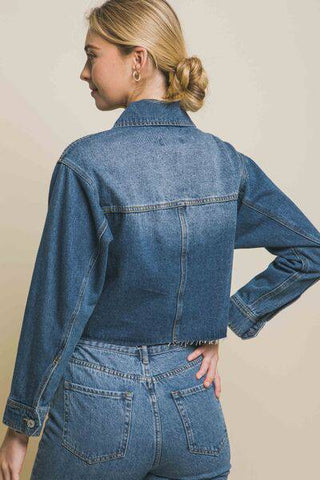 LOVE TREE Raw Hem Button Up Cropped Denim Jacket - 1985 the VAULT Boutique