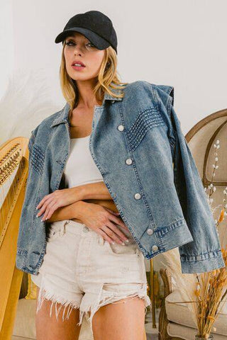 BiBi Button Up Long Sleeve Denim Jacket - 1985 the VAULT Boutique