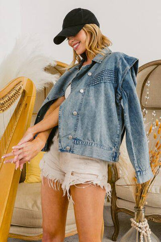 BiBi Button Up Long Sleeve Denim Jacket - 1985 the VAULT Boutique