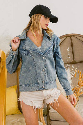 BiBi Button Up Long Sleeve Denim Jacket - 1985 the VAULT Boutique