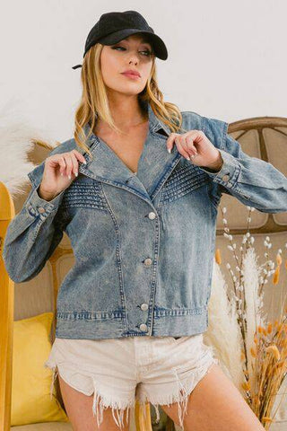 BiBi Button Up Long Sleeve Denim Jacket - 1985 the VAULT Boutique