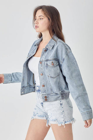 RISEN Full Size Button Down Cropped Denim Jacket - 1985 the VAULT Boutique