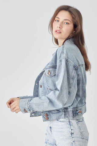 RISEN Full Size Button Down Cropped Denim Jacket - 1985 the VAULT Boutique