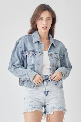 RISEN Full Size Button Down Cropped Denim Jacket - 1985 the VAULT Boutique