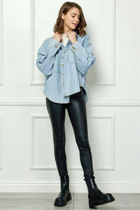 Veveret Button Up Dropped Shoulder Denim Top - 1985 the VAULT Boutique