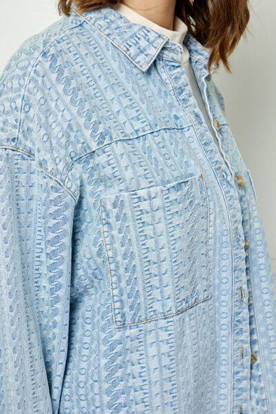 Veveret Button Up Dropped Shoulder Denim Top - 1985 the VAULT Boutique