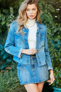 Veveret Button Up Raw Hem Denim Jacket - 1985 the VAULT Boutique