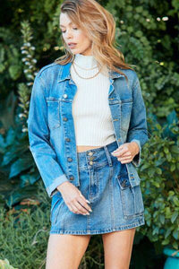 Veveret Button Up Raw Hem Denim Jacket - 1985 the VAULT Boutique