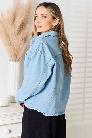 Double Take Dropped Shoulder Raw Hem Denim Jacket - 1985 the VAULT Boutique