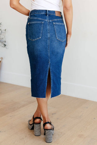 Marcy High Rise Denim Midi Skirt - 1985 the VAULT Boutique