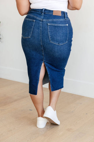 Marcy High Rise Denim Midi Skirt - 1985 the VAULT Boutique