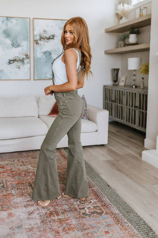 Olivia Control Top Release Hem Overalls in Olive - 1985 the VAULT Boutique