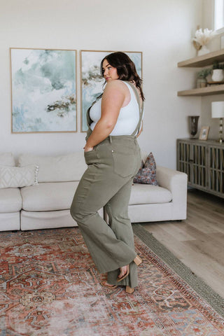 Olivia Control Top Release Hem Overalls in Olive - 1985 the VAULT Boutique