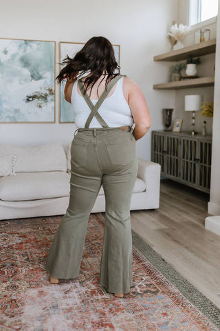 Olivia Control Top Release Hem Overalls in Olive - 1985 the VAULT Boutique