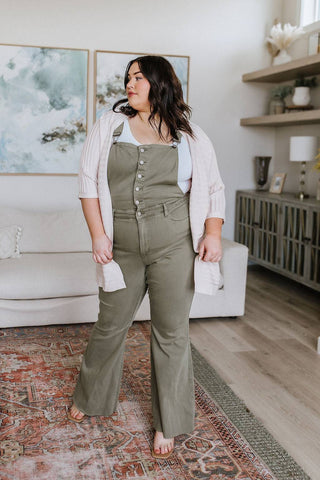 Olivia Control Top Release Hem Overalls in Olive - 1985 the VAULT Boutique