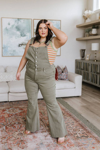 Olivia Control Top Release Hem Overalls in Olive - 1985 the VAULT Boutique