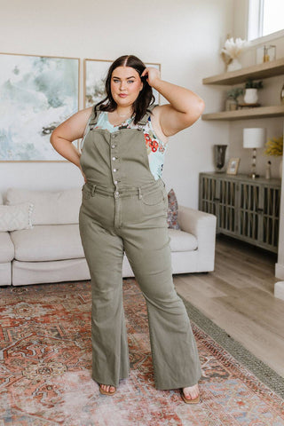 Olivia Control Top Release Hem Overalls in Olive - 1985 the VAULT Boutique