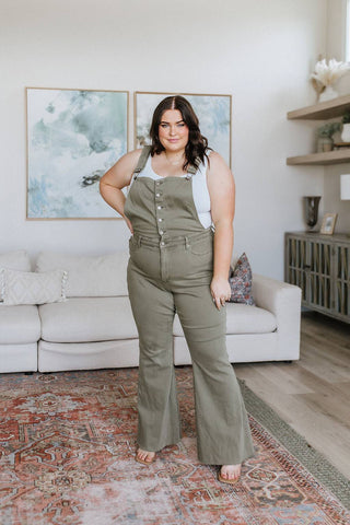 Olivia Control Top Release Hem Overalls in Olive - 1985 the VAULT Boutique