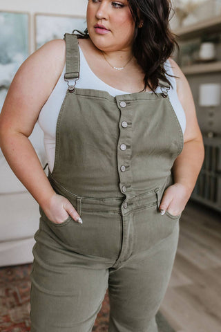 Olivia Control Top Release Hem Overalls in Olive - 1985 the VAULT Boutique