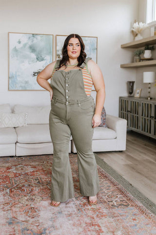 Olivia Control Top Release Hem Overalls in Olive - 1985 the VAULT Boutique